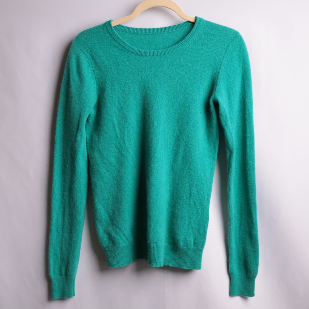 Womens XS Teal Green 100% Cashmere Crewneck Sweater Luxury Academia Preppy
